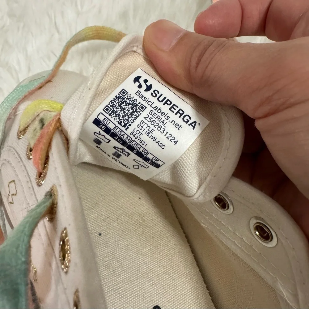 Superga White Platform Sneakers with Multicolor Laces Size 6